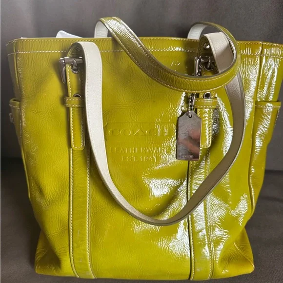 Coach Olive Green Patent Leather Tote - Picture 2 of 8